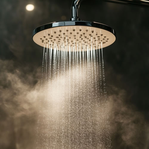 Modern shower head with hot water and steam